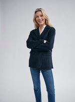 Load image into Gallery viewer, MosMosh Idun Wool Blazer Navy Pinstripe Slub

