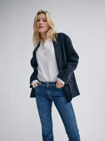 Load image into Gallery viewer, MosMosh Idun Wool Blazer Navy Pinstripe Slub
