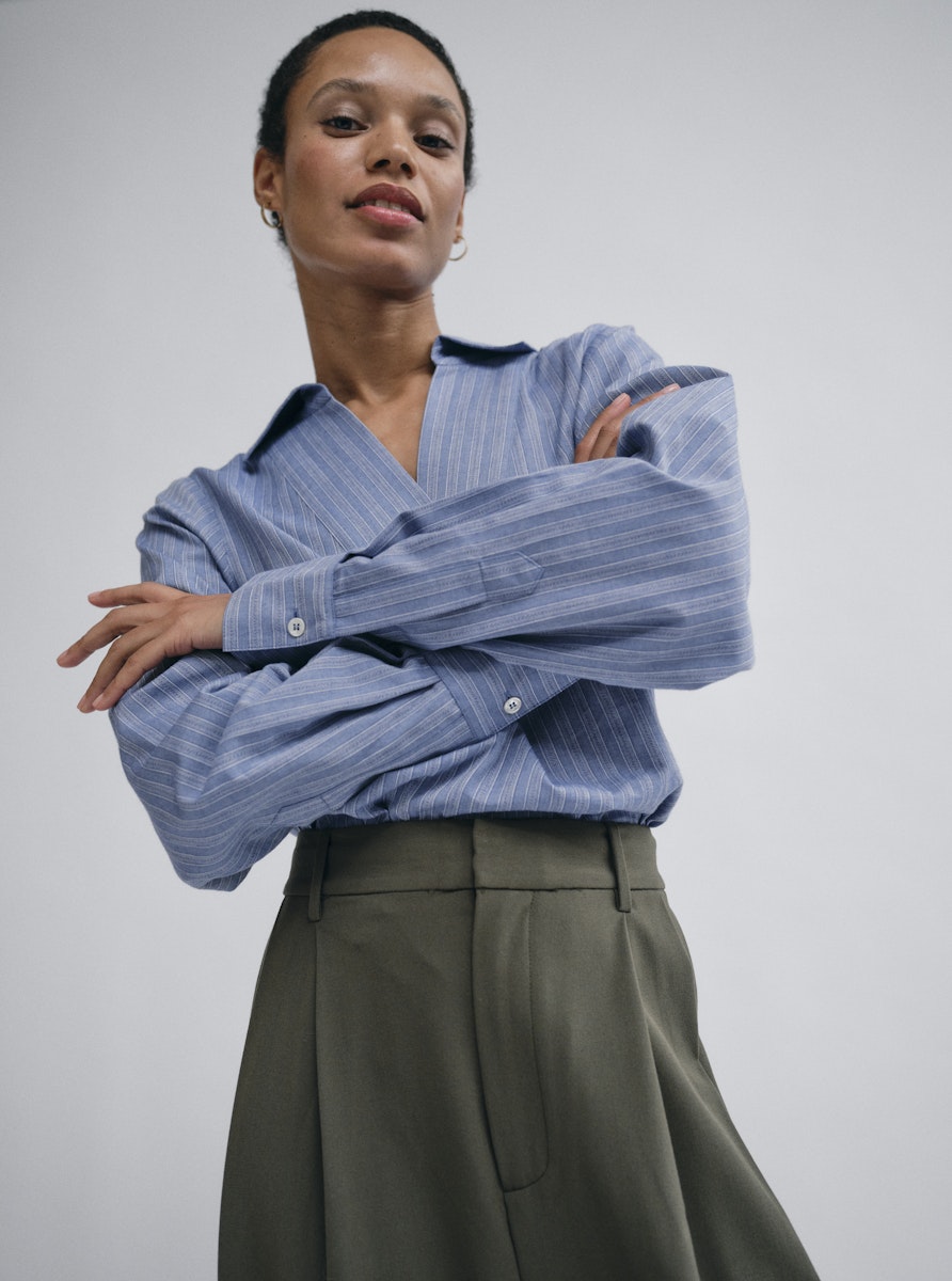 MosMosh Avent Yen Blouse Blue Stripe