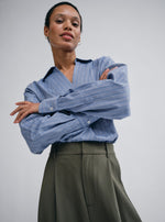 Load image into Gallery viewer, MosMosh Avent Yen Blouse Blue Stripe

