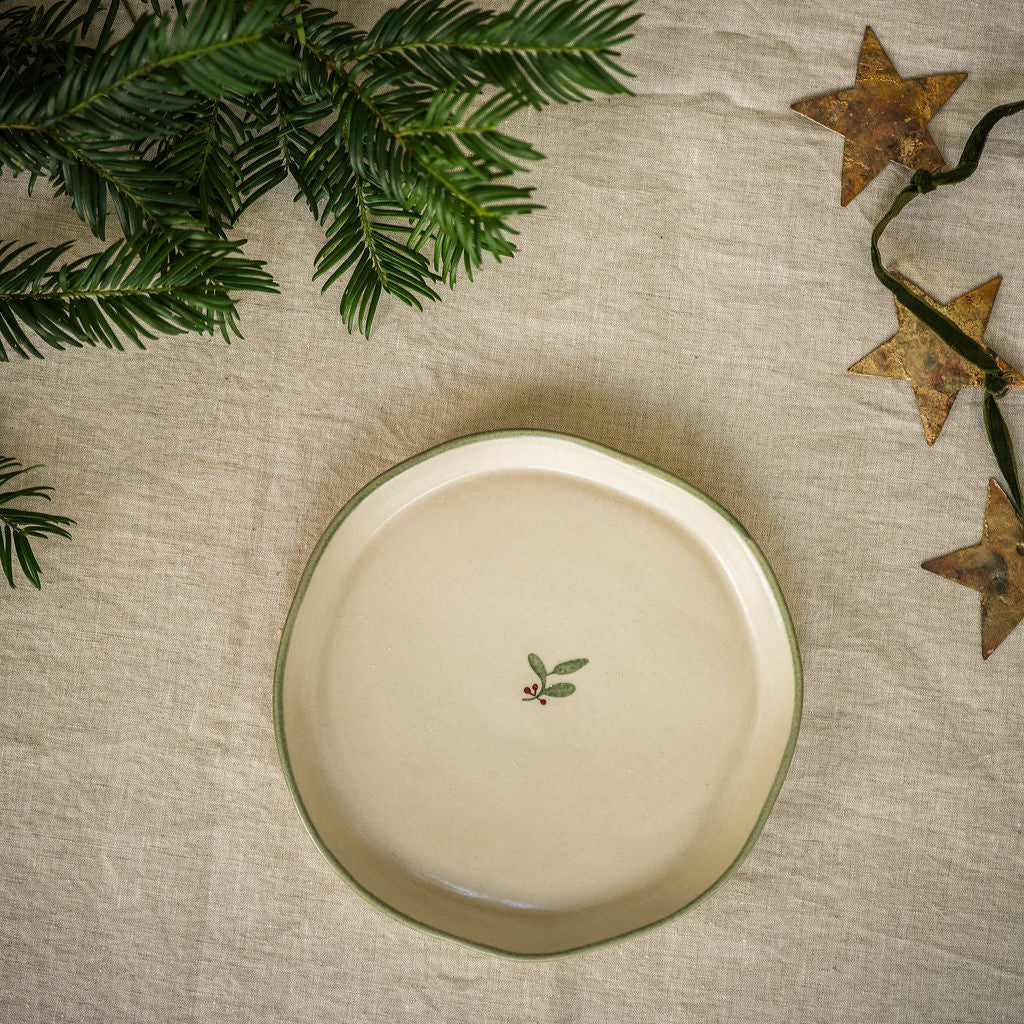 Hand Painted Holly Snack Plate