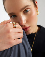 Load image into Gallery viewer, Curly Ring Gold with CZ Stones
