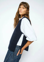 Load image into Gallery viewer, MosMosh Thora Tie Knit Vest Navy
