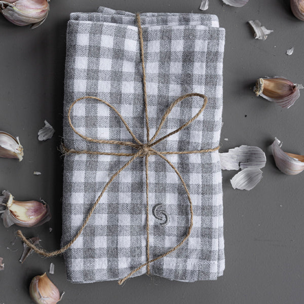 COTTON NAPKIN WITH GREY CHECK SET OF TWO
