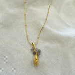 Load image into Gallery viewer, RMP61 Gold Cardamom Pod Necklace with Labradorite Stones
