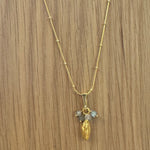 Load image into Gallery viewer, RMP61 Gold Cardamom Pod Necklace with Labradorite Stones
