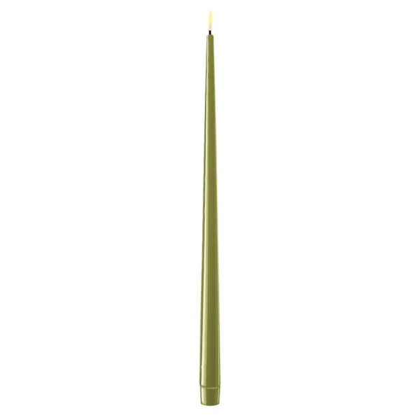 OLIVE GREEN PACK OF TWO LED TAPER CANDLES two sizes available