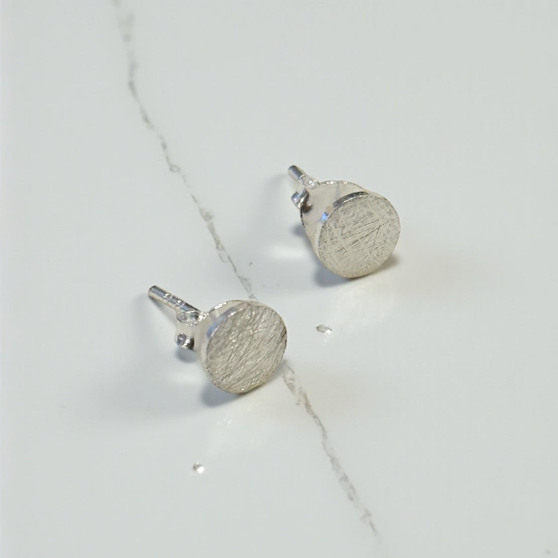 KSE-24 Brushed Silver Circle Stud Earrings