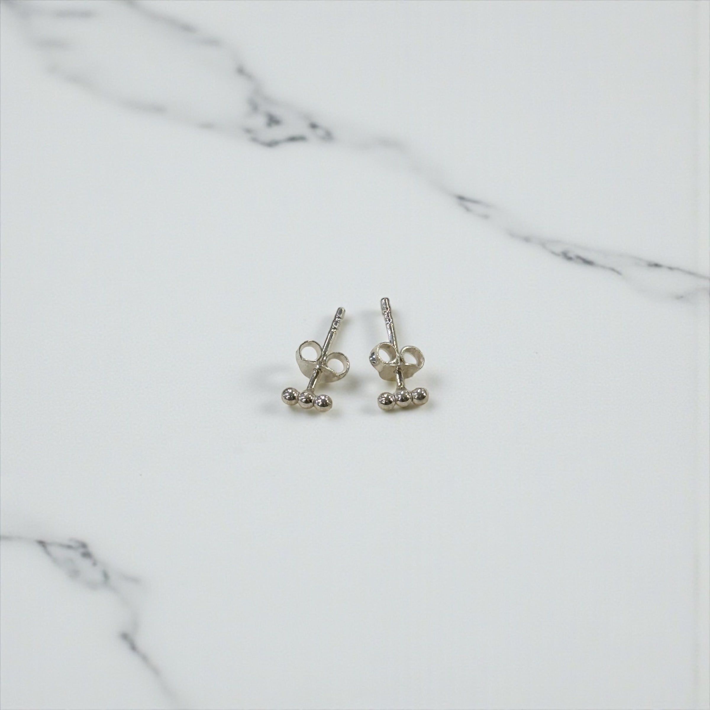 PL-200 Silver Ball Bar Stud Earrings