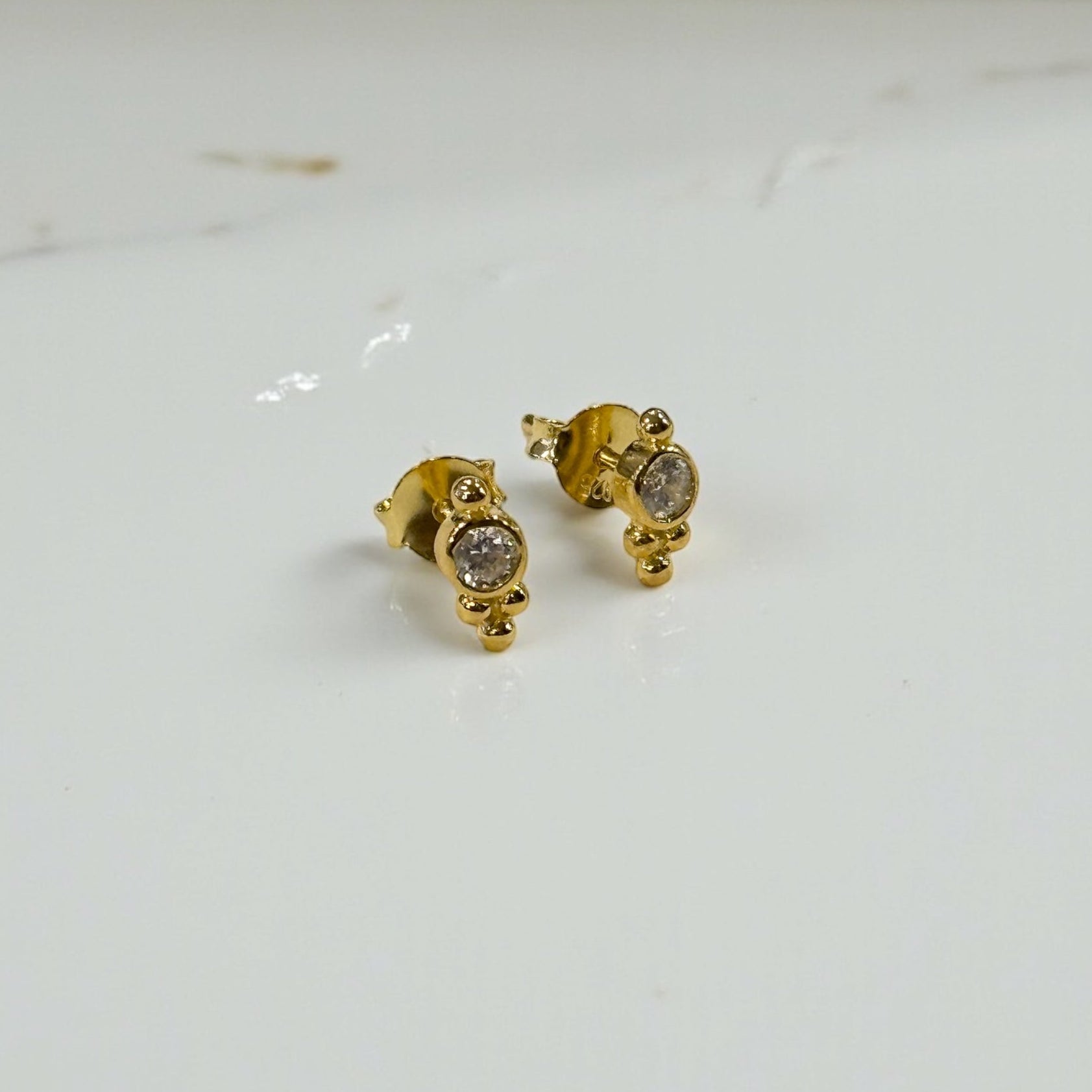 KSE-89 Gold Dot Stud with CZ Stone Earrings