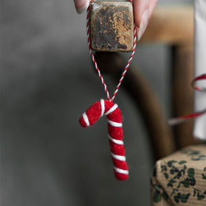 RED AND WHITE CANDY CANE FELT DECORATION