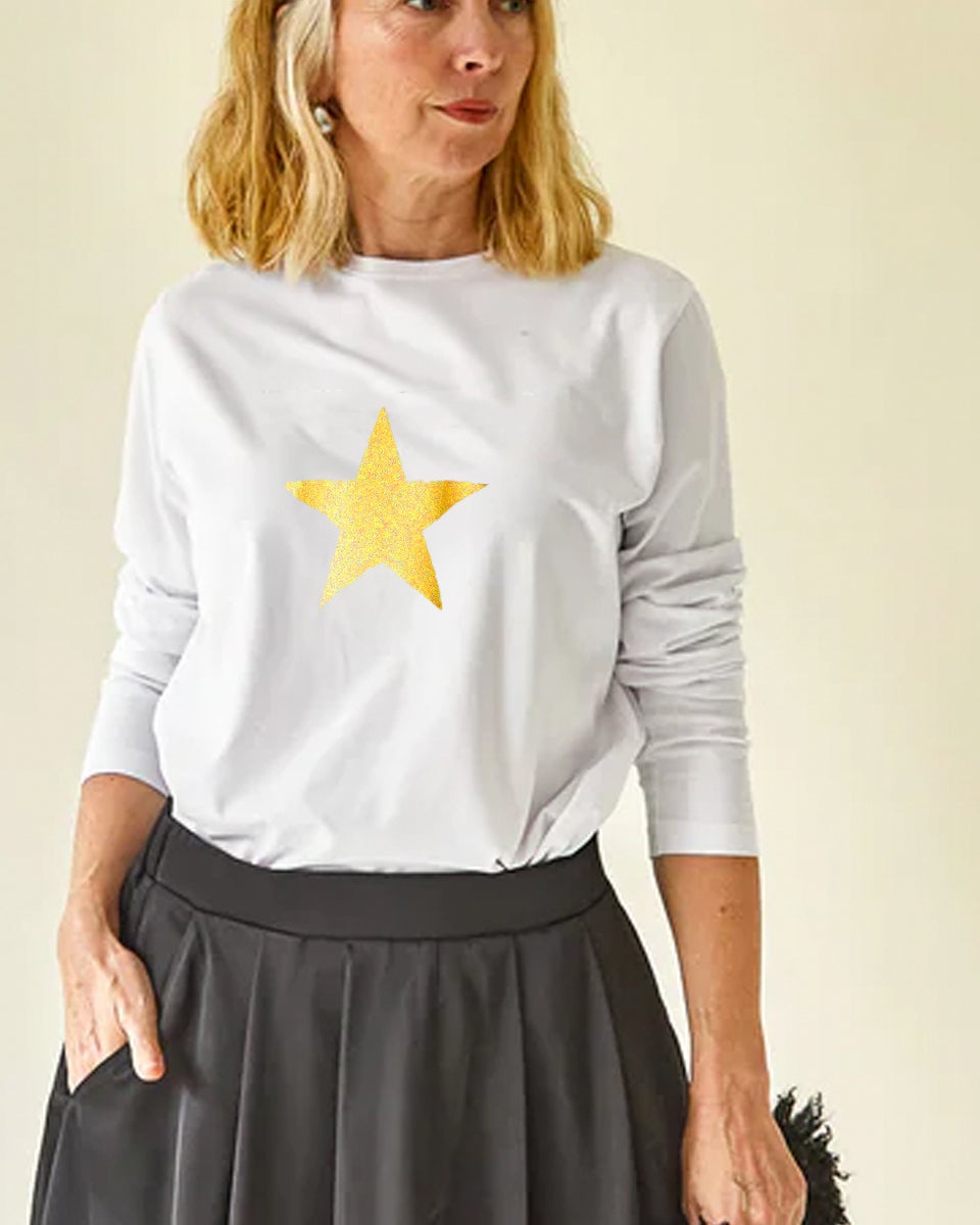 CHALK RENEE TOP WHITE WITH GLITTER CHAMPAGNE STAR