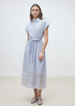 Load image into Gallery viewer, Suncoo Embroidered Dress Clark Striped Blue
