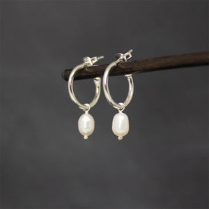 SILVER AND PEARL DROP EARRINGS HE39 PL S