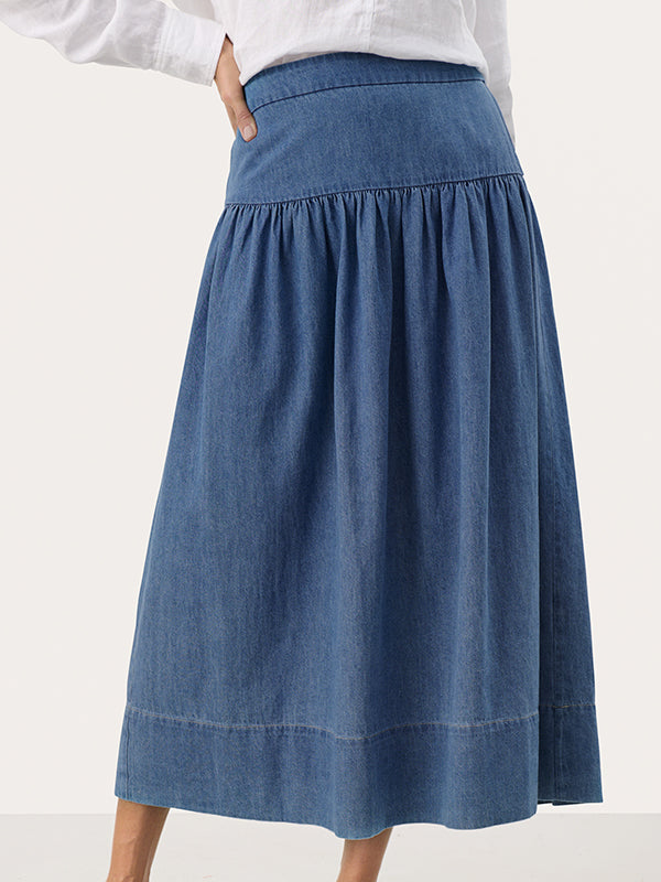 PART TWO ELISA SKIRT LINEN AND COTTON DARK NAVY STRIPE