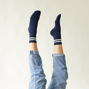 BAMBOO ANKLE SOCKS NAVY AND WHITE STRIPE
