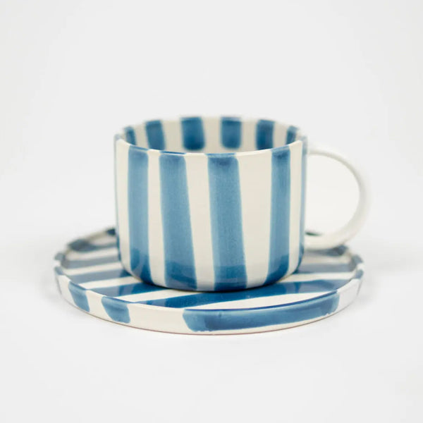 Monica Striped Cup and Saucer Blue