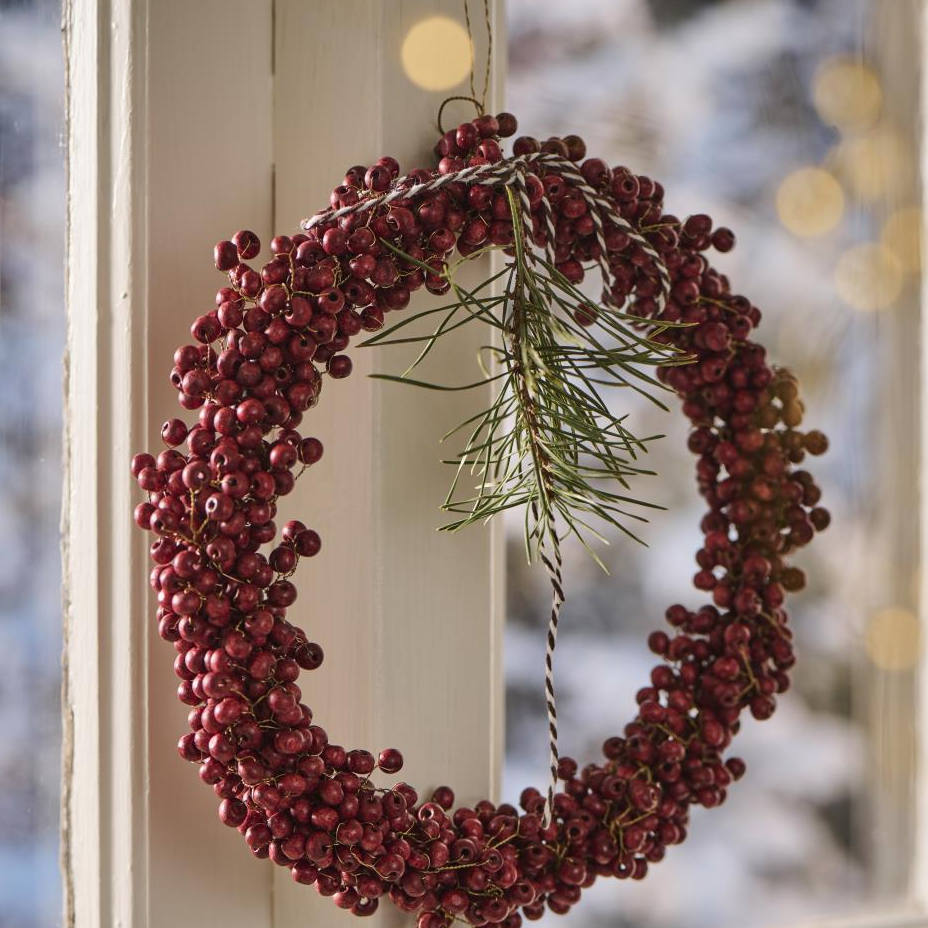 Red Wooden Beaded Wreath Handmade Large