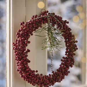 Red Wooden Beaded Wreath Handmade Large