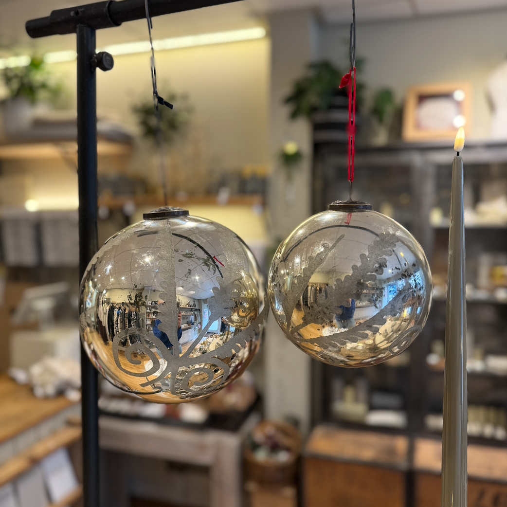 Extra Large Glass Etched Silver Bauble 20cm