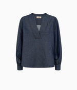 Load image into Gallery viewer, MosMosh Yen Denim Blouse Dark Blue
