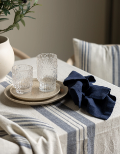 Karlevi Nature/Blue Table Cloth Recycled Cotton 250cm x 140cm