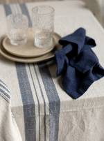 Load image into Gallery viewer, Karlevi Nature/Blue Table Cloth Recycled Cotton 250cm x 140cm
