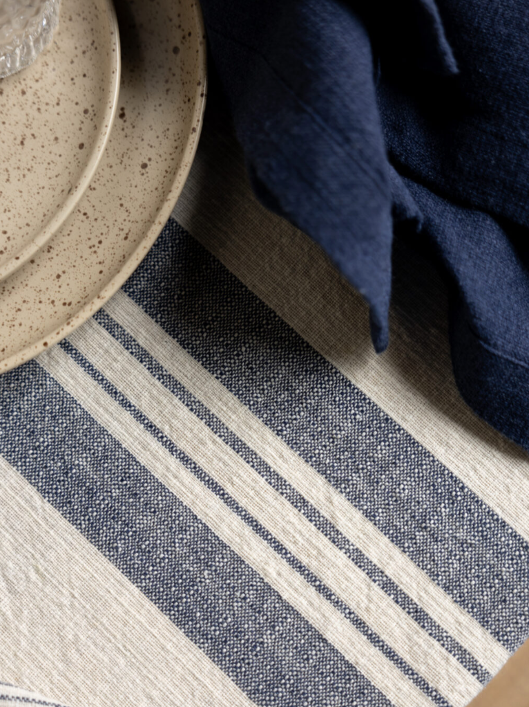 Karlevi Nature/Blue Table Cloth Recycled Cotton 250cm x 140cm