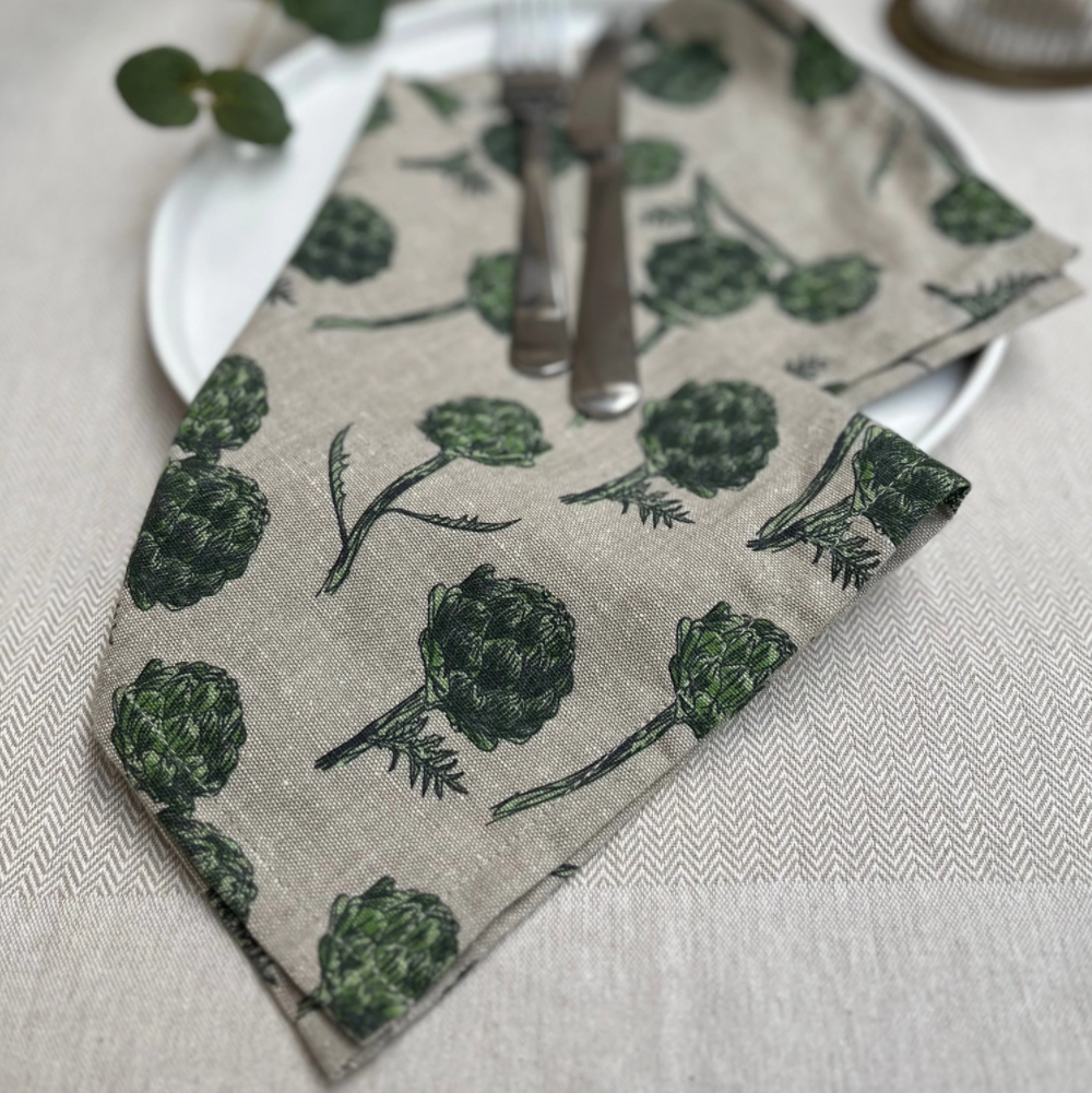Artichoke Print Napkin Set of 4 Dark Olive