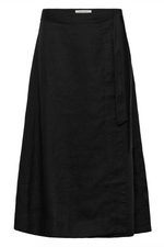 Load image into Gallery viewer, Part Two Arbella Black Linen Wrap Skirt
