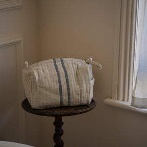 Linen Washbag Blue Stripe Large