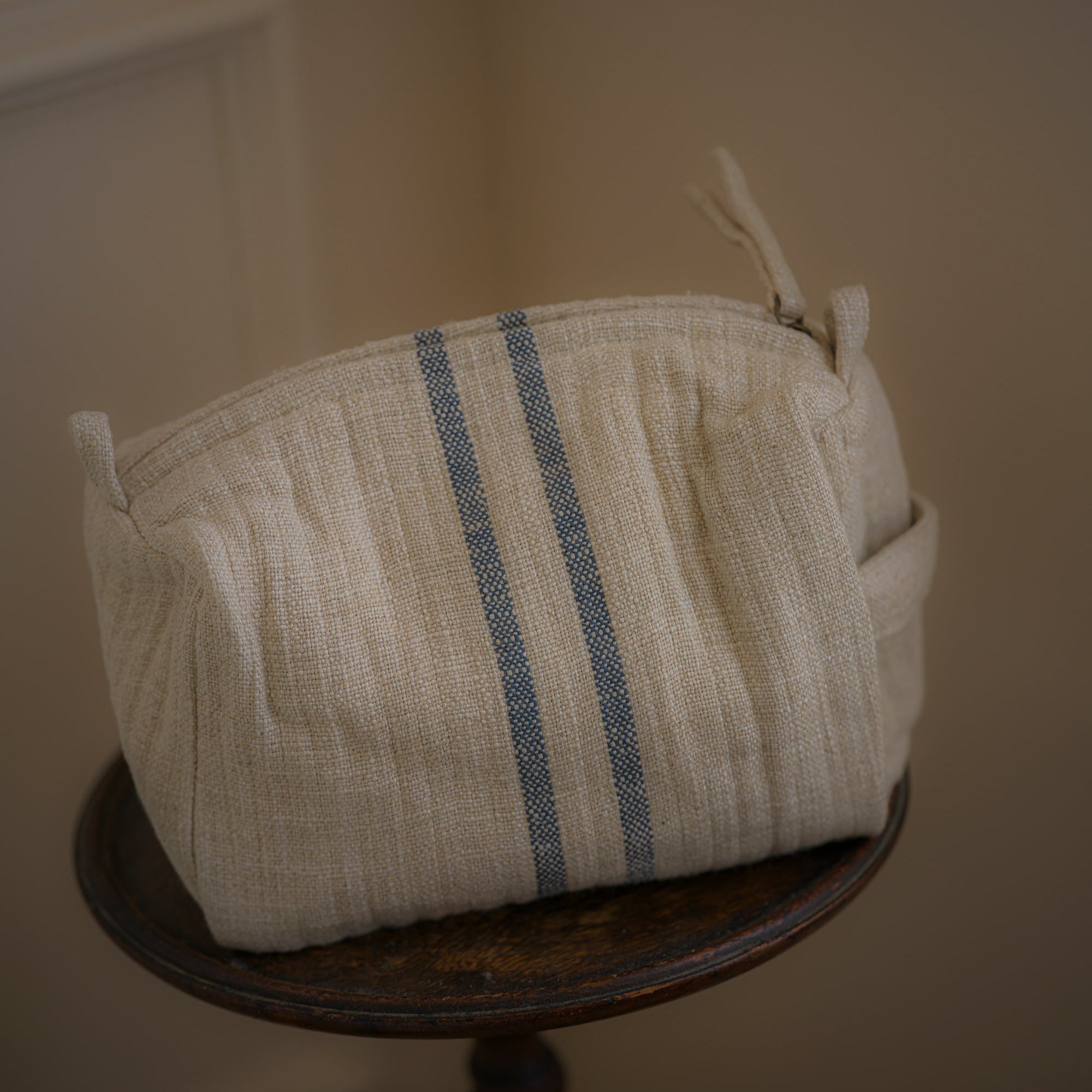 Linen Washbag Blue Stripe Large