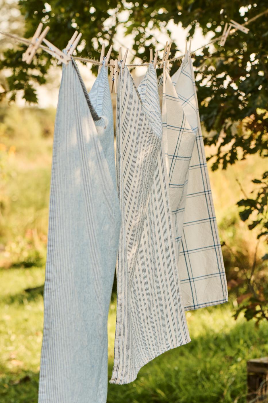 Tea Towel Ebbe Natural and Blue Line Check