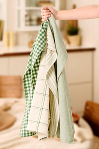 Tea Towel Eskild Natural and Green Line Check