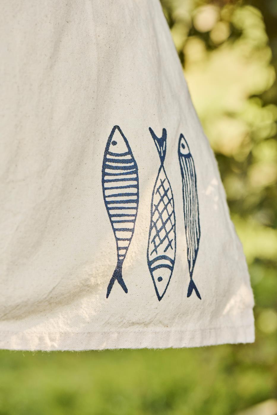 Tea Towel Marlin Natural with Fish Print in Blue