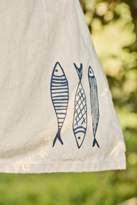Tea Towel Marlin Natural with Fish Print in Blue