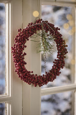 Load image into Gallery viewer, Red Wooden Beaded Wreath Handmade Large
