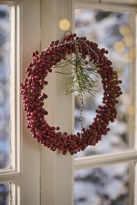 Red Wooden Beaded Wreath Handmade Large