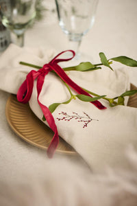 Napkin with Winter Berry Branch Embroidered Design