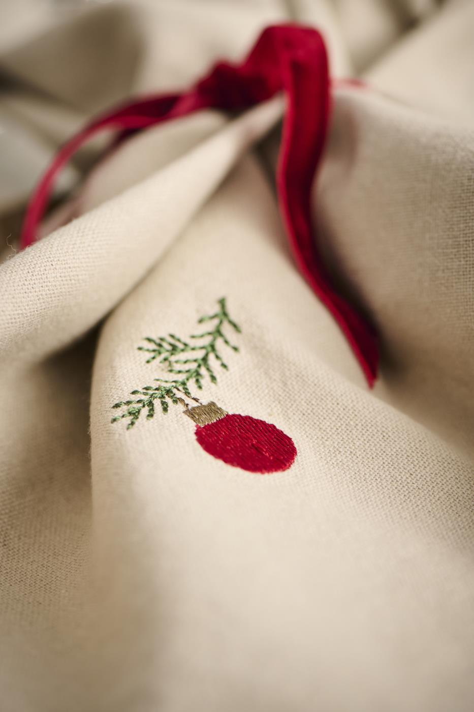 Napkin with Christmas Ornaments Embroidered Design