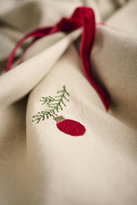 Napkin with Christmas Ornaments Embroidered Design
