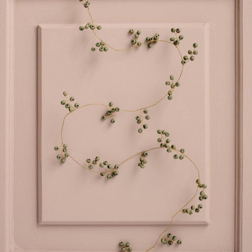 Wire String with Green Wooden Beads