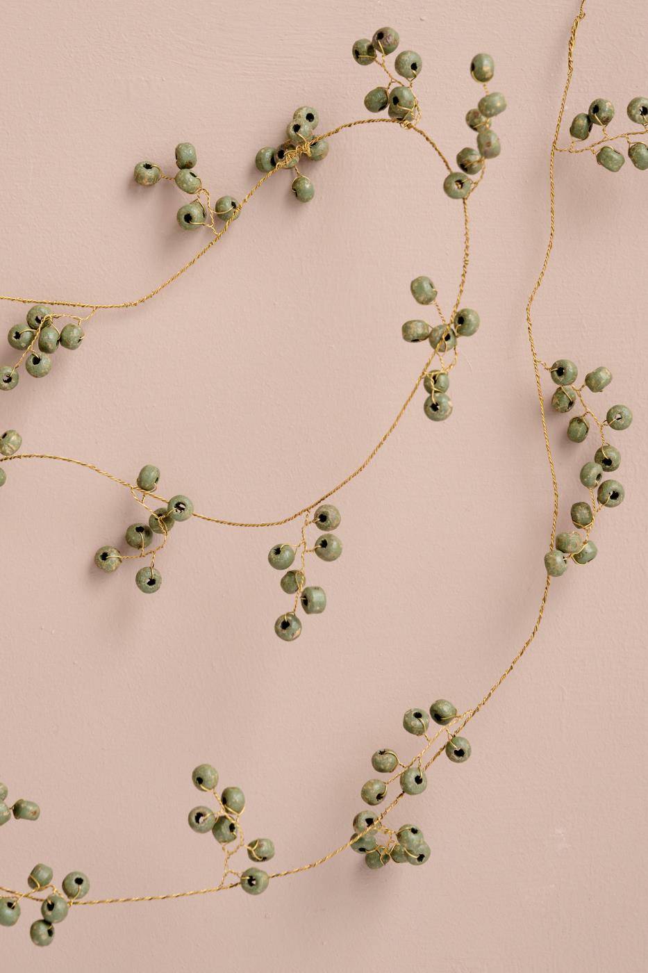 Wire String with Green Wooden Beads