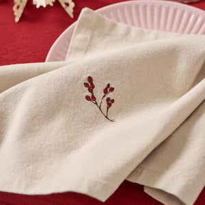 Napkin Natural with Berry Embroidery