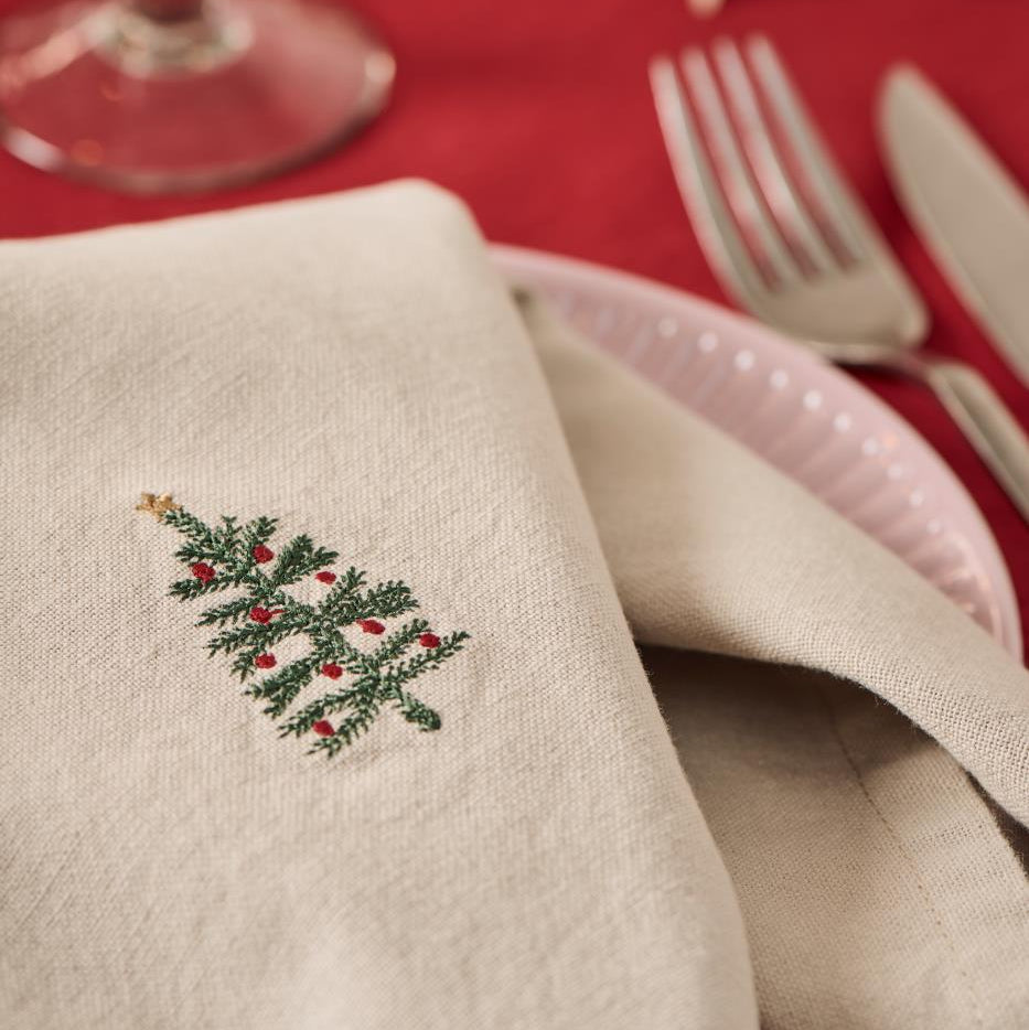 Napkin Natural with Tree Embroidery