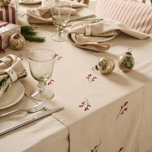 Table Runner Natural with Berry Embroidery