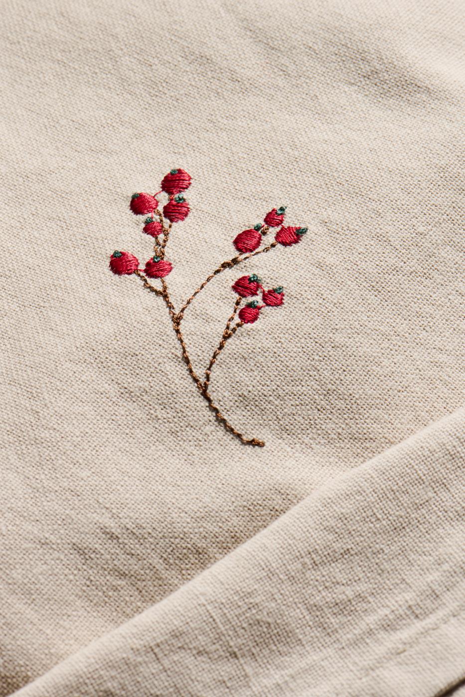 Napkin Natural with Berry Embroidery