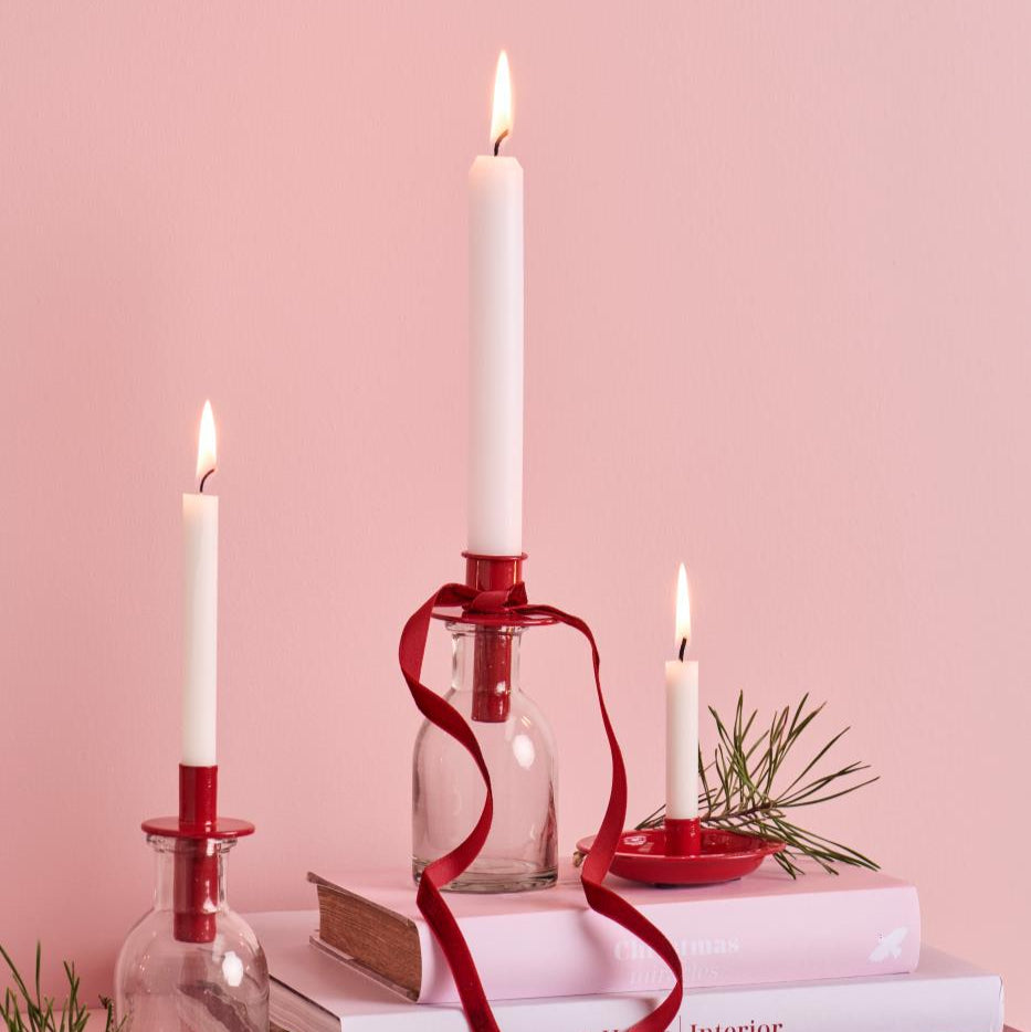 Red Metal Dinner Candle Holder for Bottles