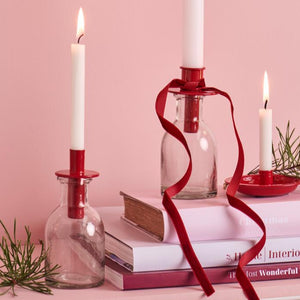 Red Metal Taper Candle Holder for Bottles