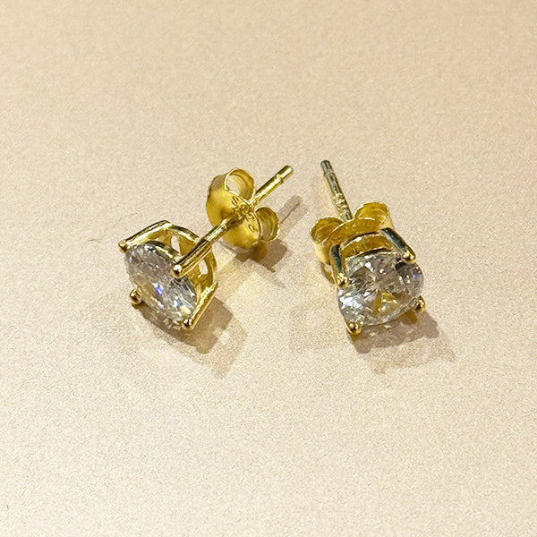 Omi CZ Gold Stud Earrings Three Sizes